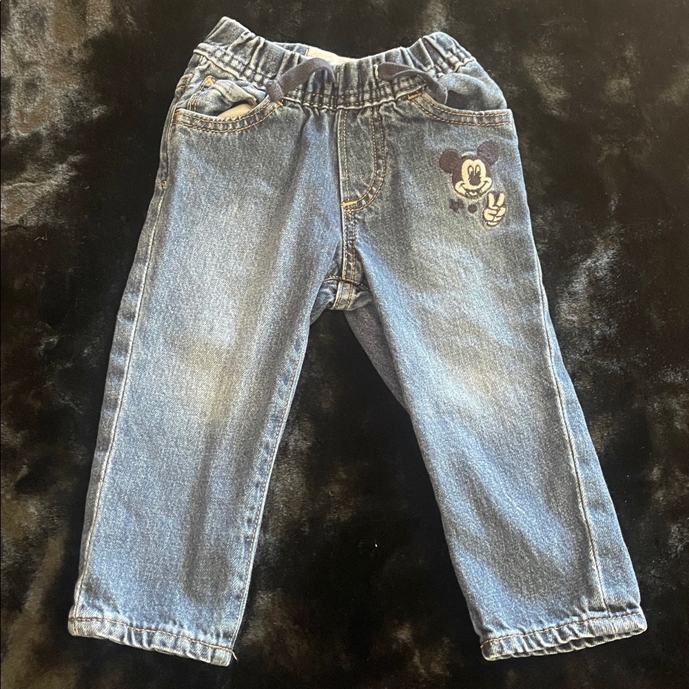 Disney Baby Gap Mickey Mouse slim Jeans Pants Elastic Waistband Sz 18-24M